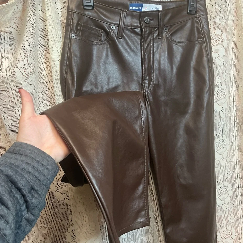 Old Navy Brown OG High Rise Vegan Leather Pants - Picture 5 of 10